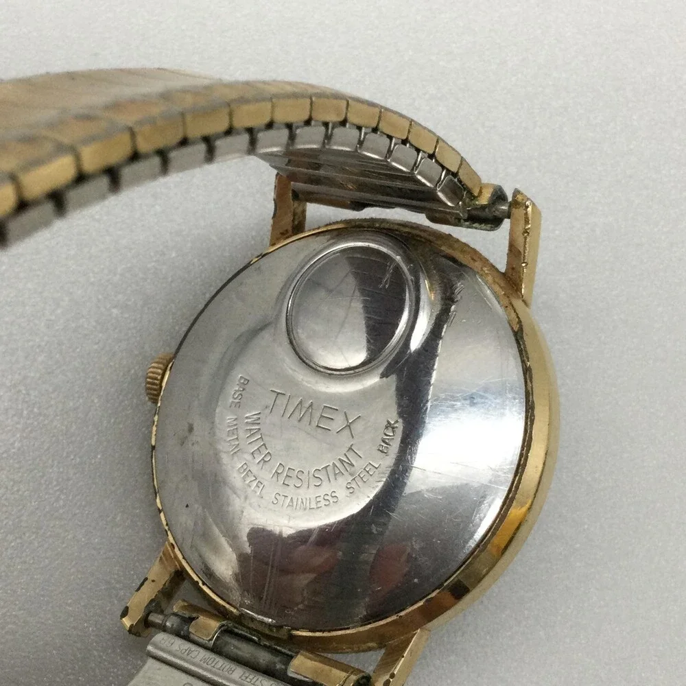 Vintage Timex Electric Mens Watch 34mm Gold Tone Band NOT RUNNING FOR PARTS